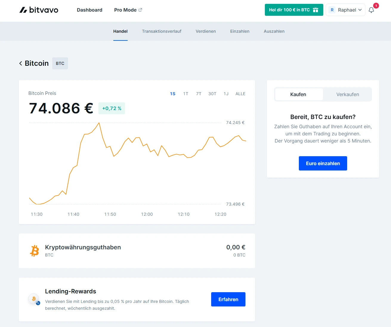 Die Kaufübersicht bei Bitvavo ist auf das Wesentliche reduziert, was den Handel mit BTC & Co. besonders angenehm macht. 