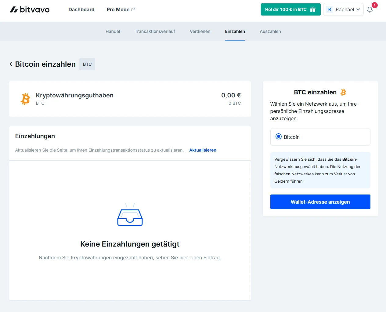 Bitvavo bietet die Möglichkeit, Kryptowährungen ein- und auszuzahlen. 