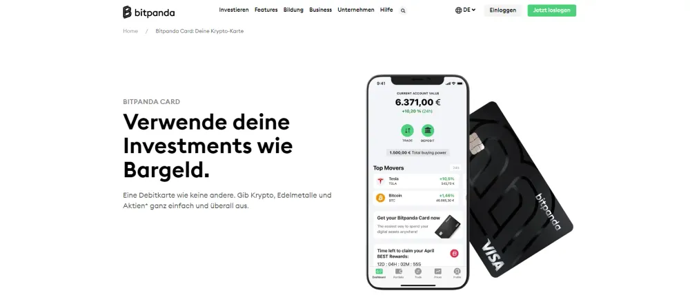Mit der Bitpanda Card kannst Du ganz einfach Deine Assets für tägliche Zahlungen verwenden.
