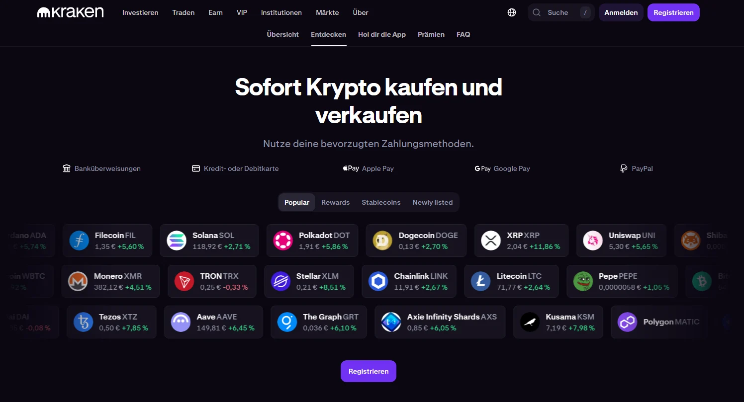 Kraken punktet mit einer guten Übersicht, was zur Folge hat, dass sich auch Anfänger schnell zurechtfinden. 