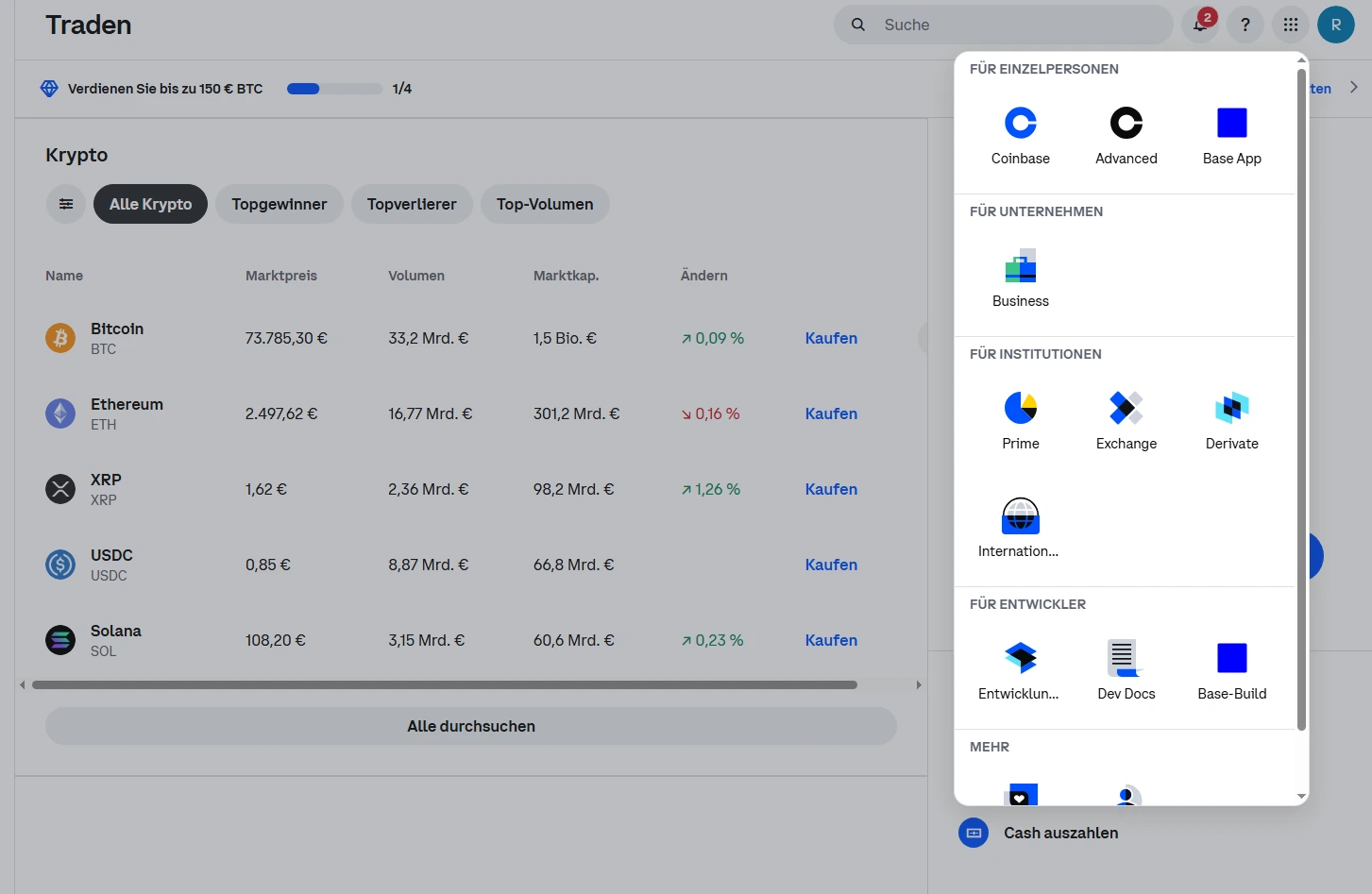 Coinbase punktet mit großem Funktionsumfang. In der angebundenen Base App etwa hast du die Möglichkeit, deine Coins sicher und eigenständig zu verwahren. 