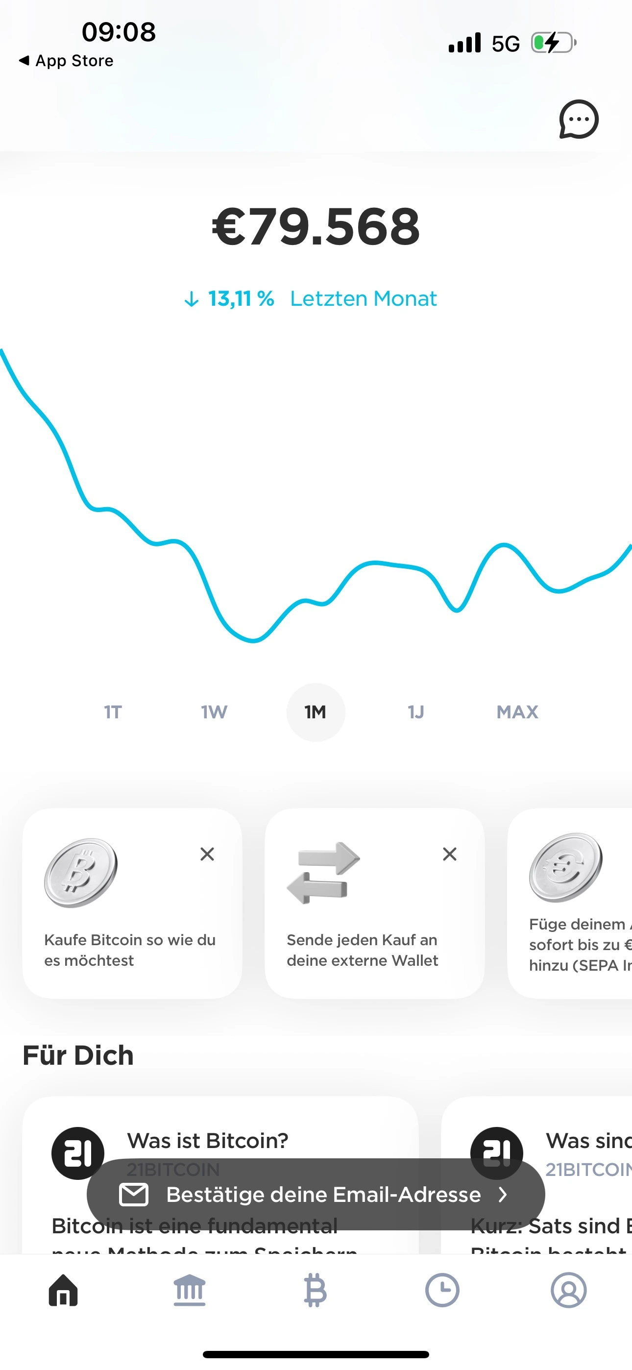 Die 21bitcoin App ist übersichtlich und einsteigerfreundlich. 