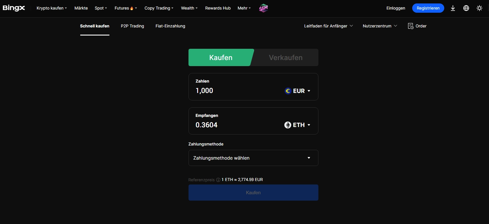 Der Kauf von Kryptowährungen über BingX geht schnell und einfach von der Hand.