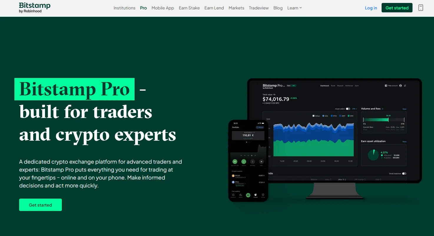 Es ist bei Bitstamp möglich, zwischen einer vereinfachten Ansicht und dem Pro-Modus zu wechseln. 