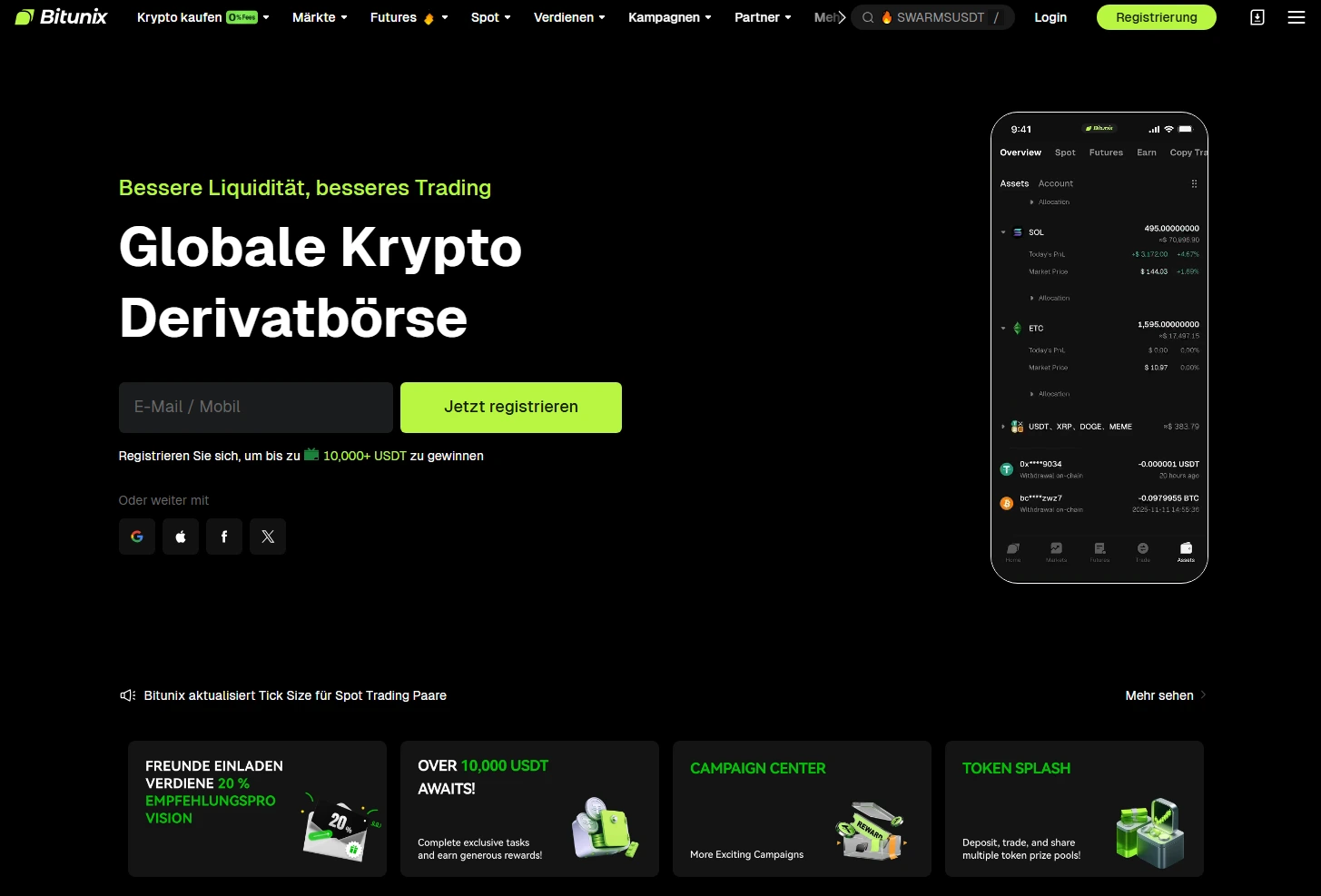 Das Dashboard von Bitunix ist klar strukturiert, was zur insgesamt hohen Benutzerfreundlichkeit beiträgt. 