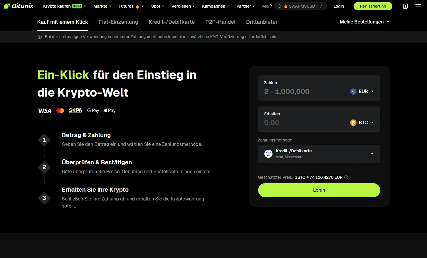 Der Kauf von Bitcoin und anderen Kryptowährungen über Bitunix ist einfach und unkompliziert. 