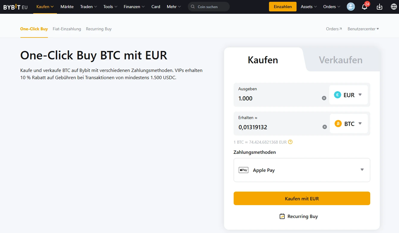 Der Kauf von Bitcoin und anderen Kryptowährungen über Bybit gelingt mühelos. 