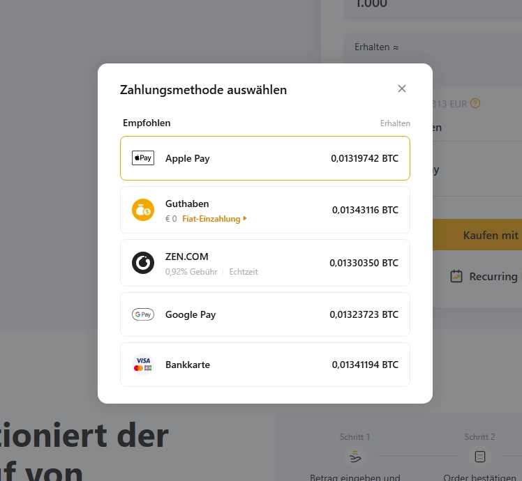 Die verfügbaren Bezahlmethoden sowie die anfallenden Gebühren werden bei Bybit EU transparent offengelegt. 