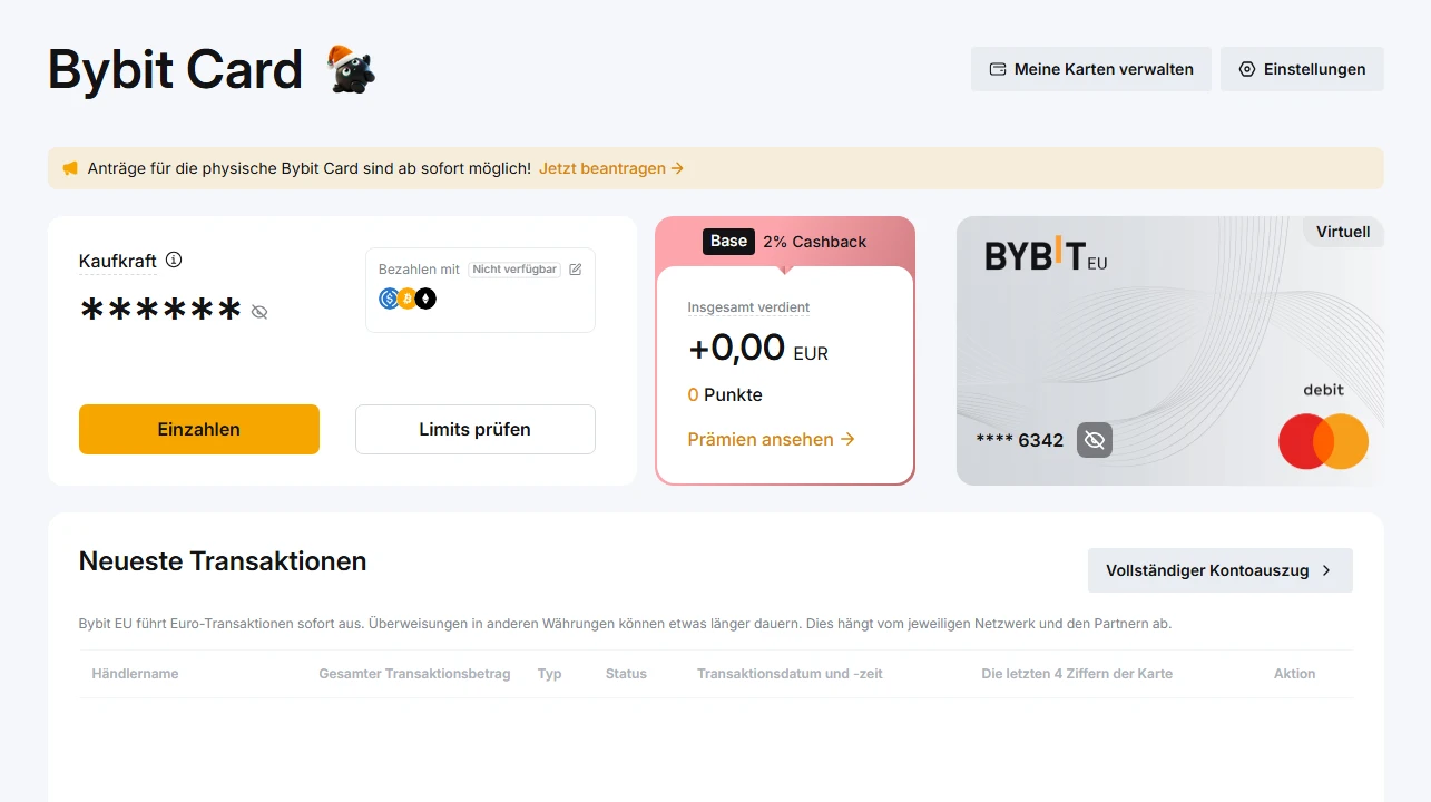 Mit der Debitkarte von Bybit kannst du Kryptowährungen für Bezahlungen im Alltag verwenden und hierauf Cashback von bis zu 2 Prozent erhalten.