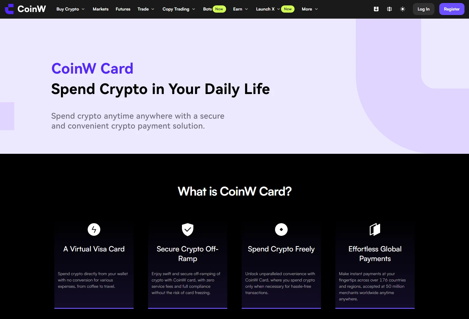 Zu den vielen Zusatzfunktionen zählt inzwischen auch eine Krypto Debitkarte von CoinW. 