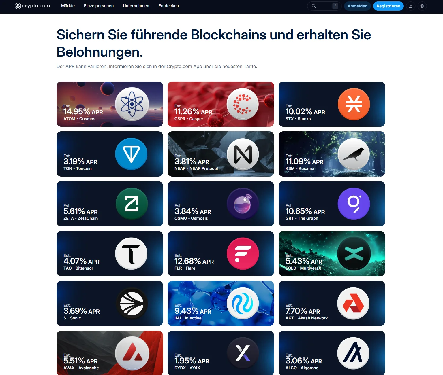 Mittels Staking können Anleger bei Crypto.com passiv Erträge generieren. 