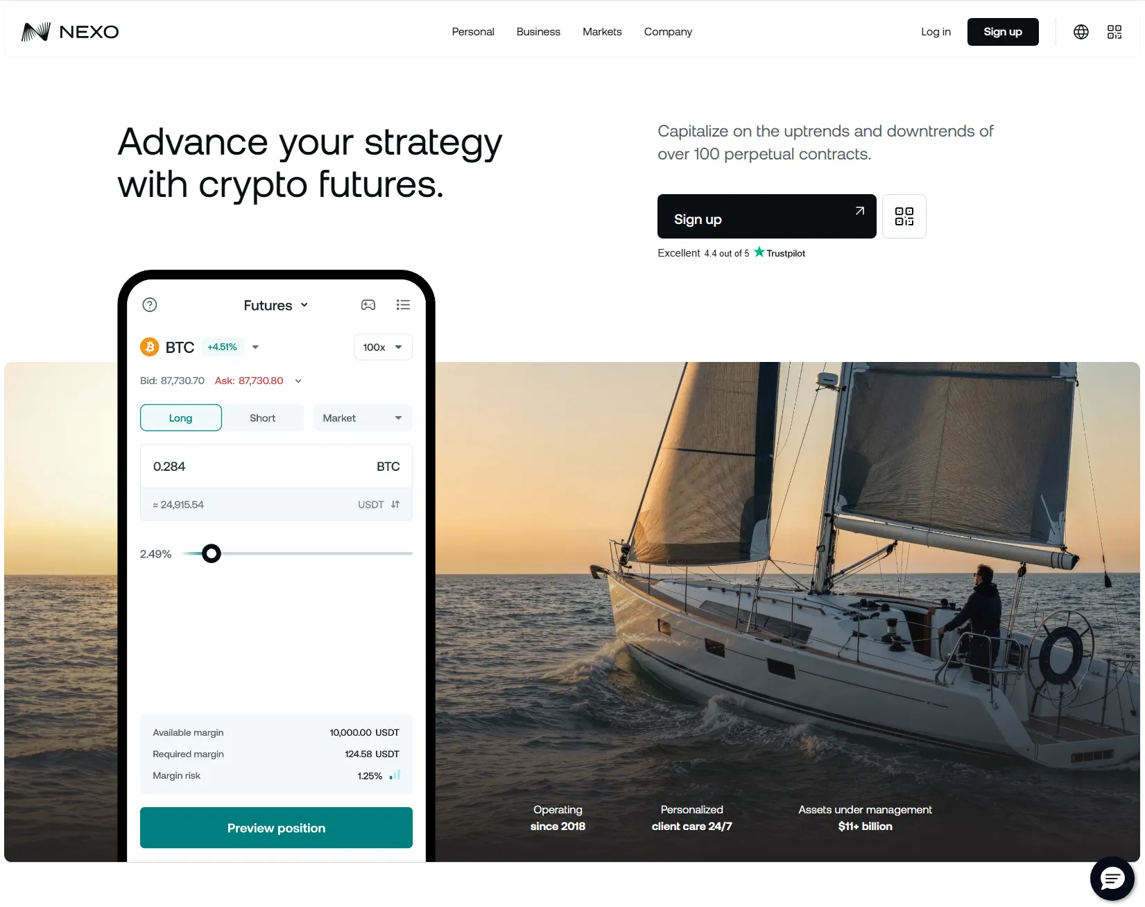 Nexo bietet auch die Möglichkeit, mit Krypto Futures zu handeln. 