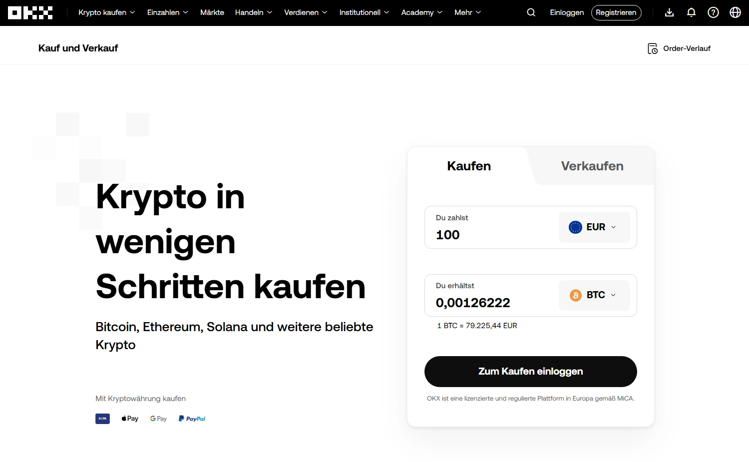 Der Kauf von Bitcoin und anderen Kryptowährungen geht über OKX einfach und sicher. 