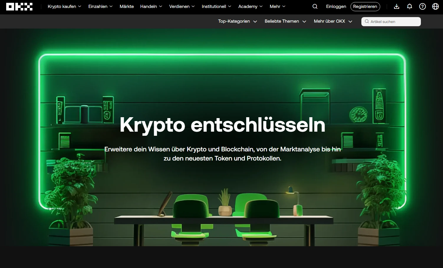 In der OKX Academy kannst du dein Wissen rund um BTC, ETH & Co. vertiefen.