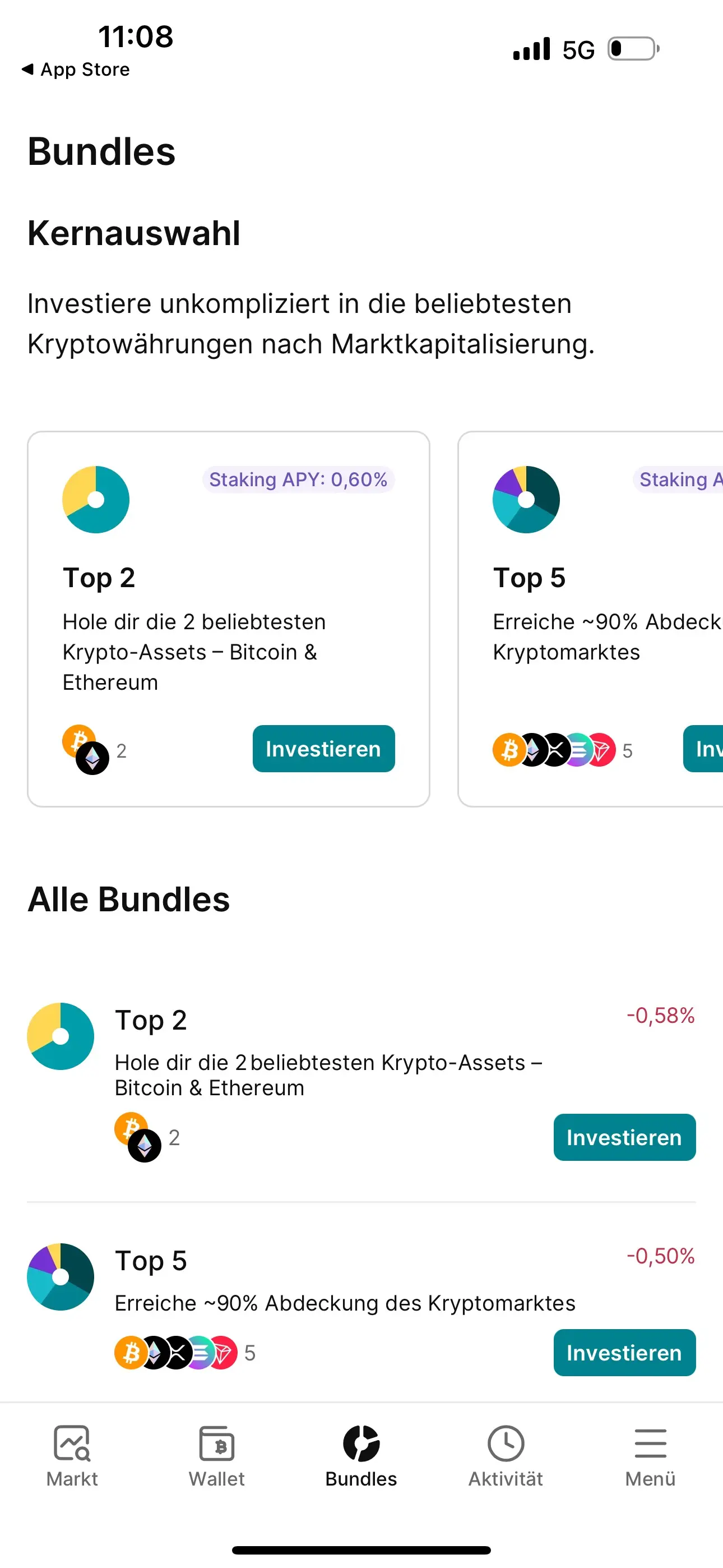 Besonders gut haben uns im Finst Test die Krypto Bundles gefallen, mit der du in unterschiedliche Krypto-Sektoren gebündelt investieren kannst. 