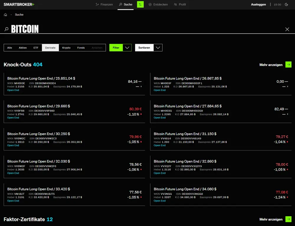 Smartbroker+ überzeugt mit hoher Flexibilität: Neben dem Kauf echter Coins kannst du etwa auch in Krypto-ETPs investieren oder mit Krypto-Derivaten handeln.
