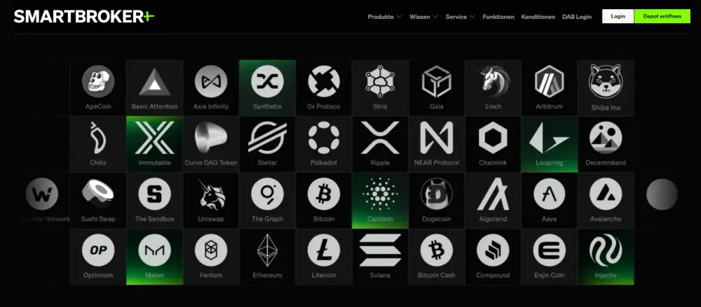 Smartbroker+ ermöglicht den Handel mit zahlreichen Coins. 