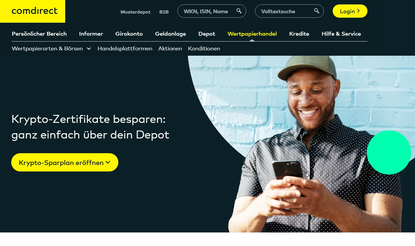 Die Comdirect ist ein bewährter Anbieter, bietet jedoch nur wenige krypto-spezifische Funktionen. 