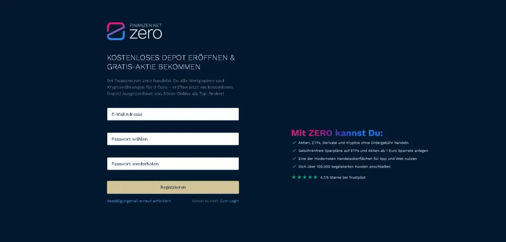 Die Anmeldung bei finanzen.net ZERO ist schnell erledigt.
