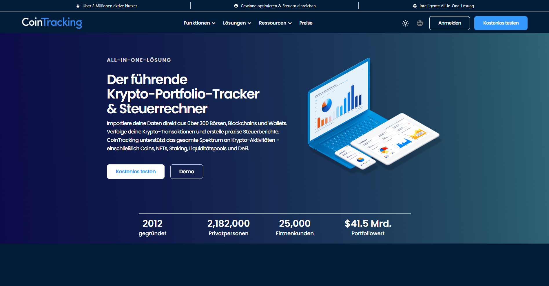 CoinTracking hat in unserem umfassenden Vergleich als Steuer-Tool-Testsieger abgeschnitten. 