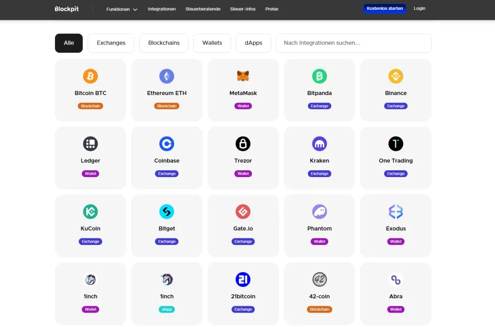 Blockpit ist mit zahlreichen Wallets und Börsen kompatibel. 