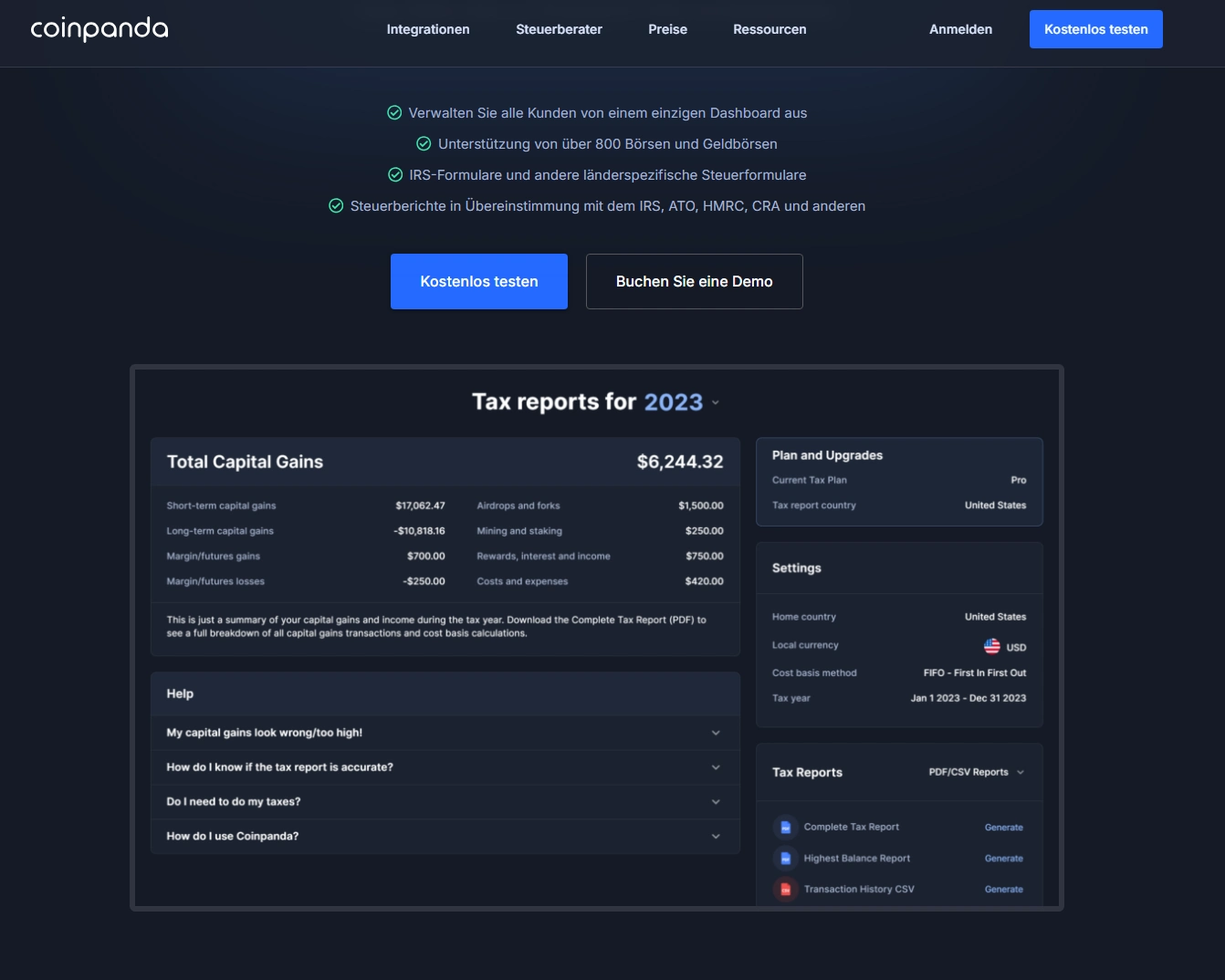 Die Erstellung des Steuerreports gelingt bei Coinpanda schnell und unkompliziert. 