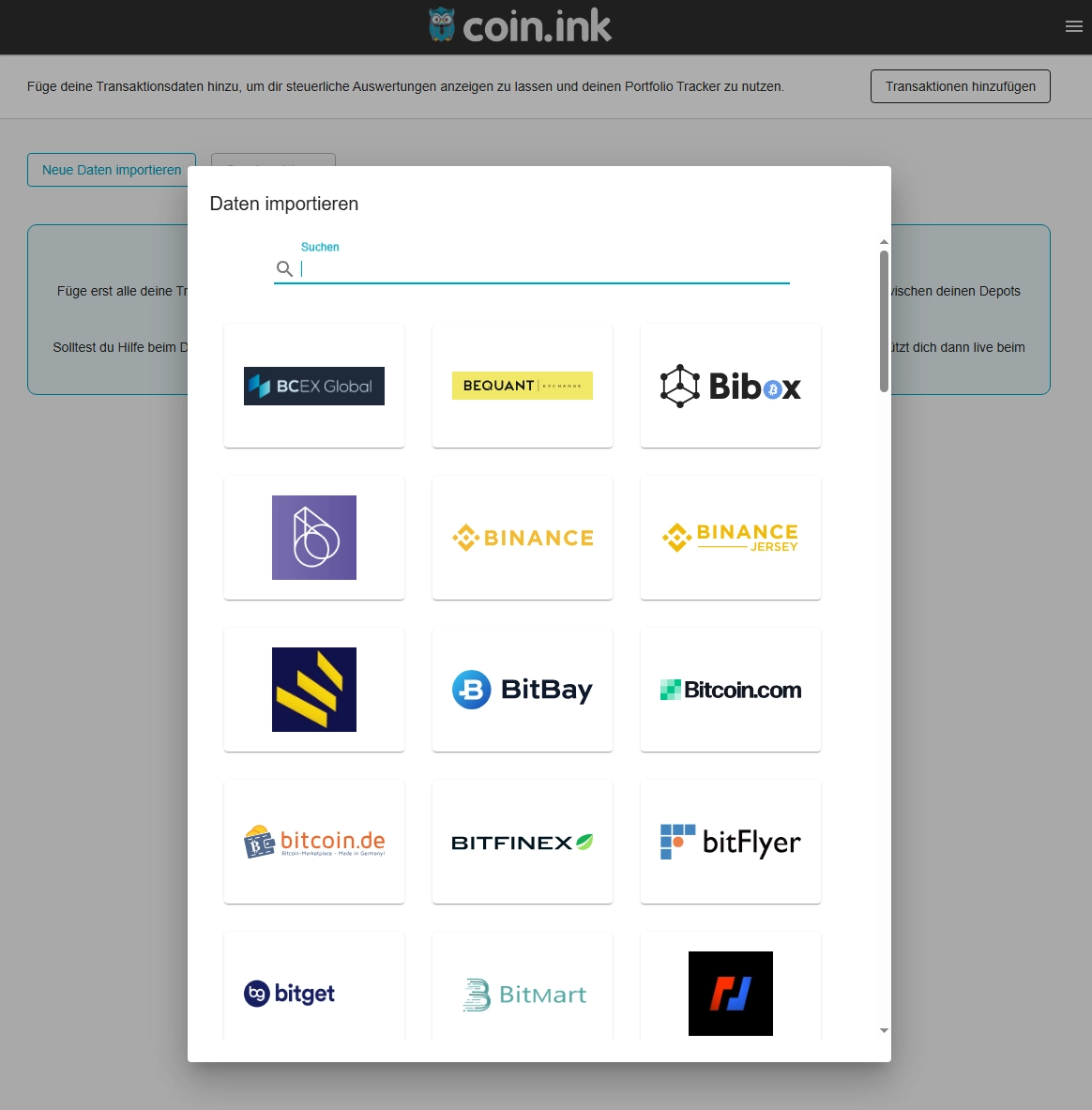 Coin.ink ist mit zahlreichen Börsen kompatibel. 