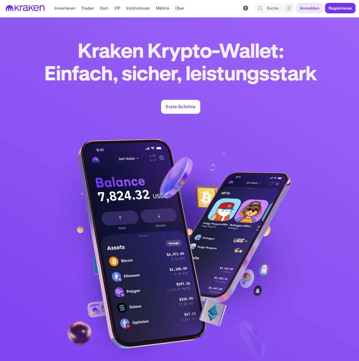 Die Kraken Wallet ist einsteigerfreundlich und punktet mit durchdachtem und gelungemen Design. 