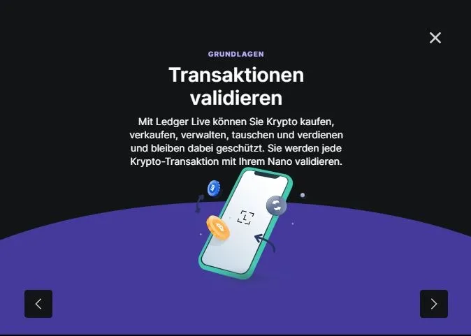 Die Ledger Software bietet zahlreiche Tutorials und Sicherheitshinweise.
