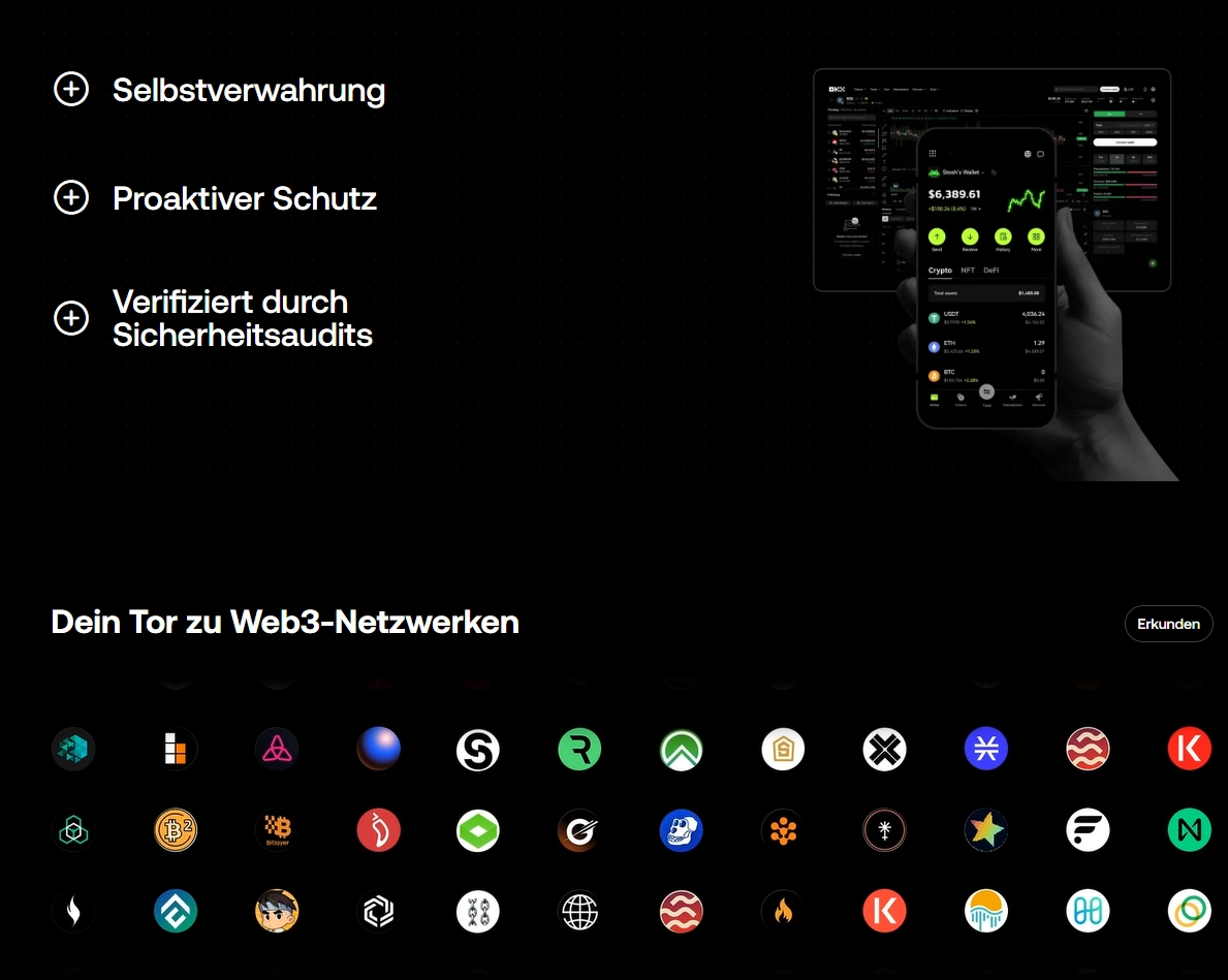 Gerade im Bereich der unterstützten Blockchains überzeugt die OKX Wallet auf ganzer Linie. 