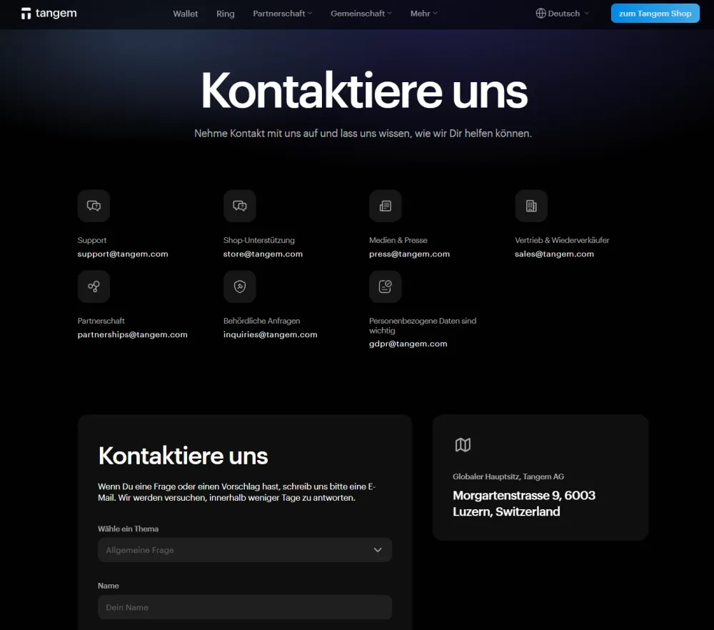 Der Support von Tangem hat sich im Test als überzeugend herausgestellt.
