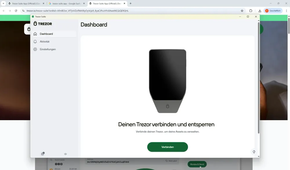 Die Einrichtung des Trezor Safe 3 geht leicht von der Hand und das Dashboard ist benutzerfreundlich gestaltet. 