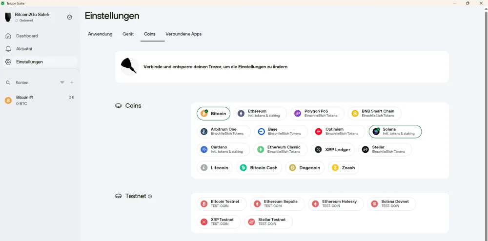 Auch Anfänger finden sich in der Trezor Suite App schnell zurecht. 