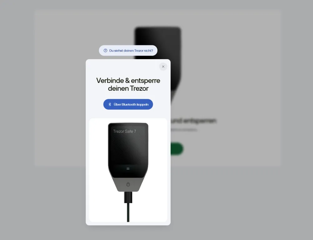 Die Einrichtung des Trezor Safe 7 geht schnell und leicht von der Hand - verbinde zunächst dein Gerät via USB-C oder Bluetooth.