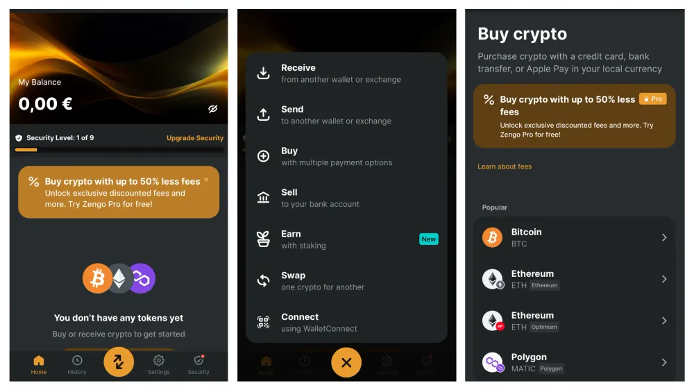 Der Kauf von Kryptowährungen ist mit der Zengo Wallet in wenigen Schritten erledigt. 