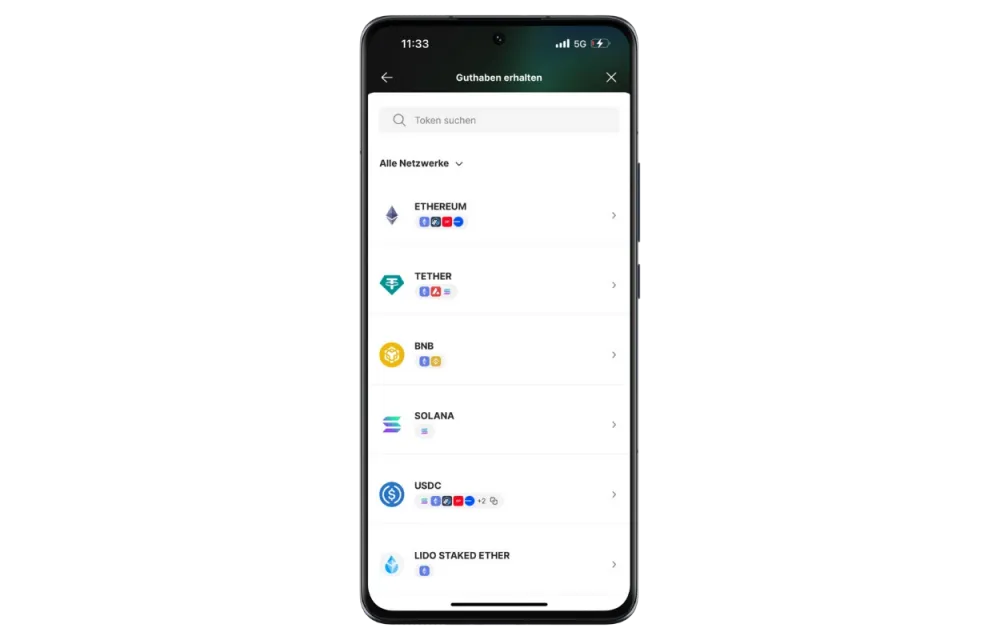 Netzwerkauswahl in der Bitpanda DeFi Wallet