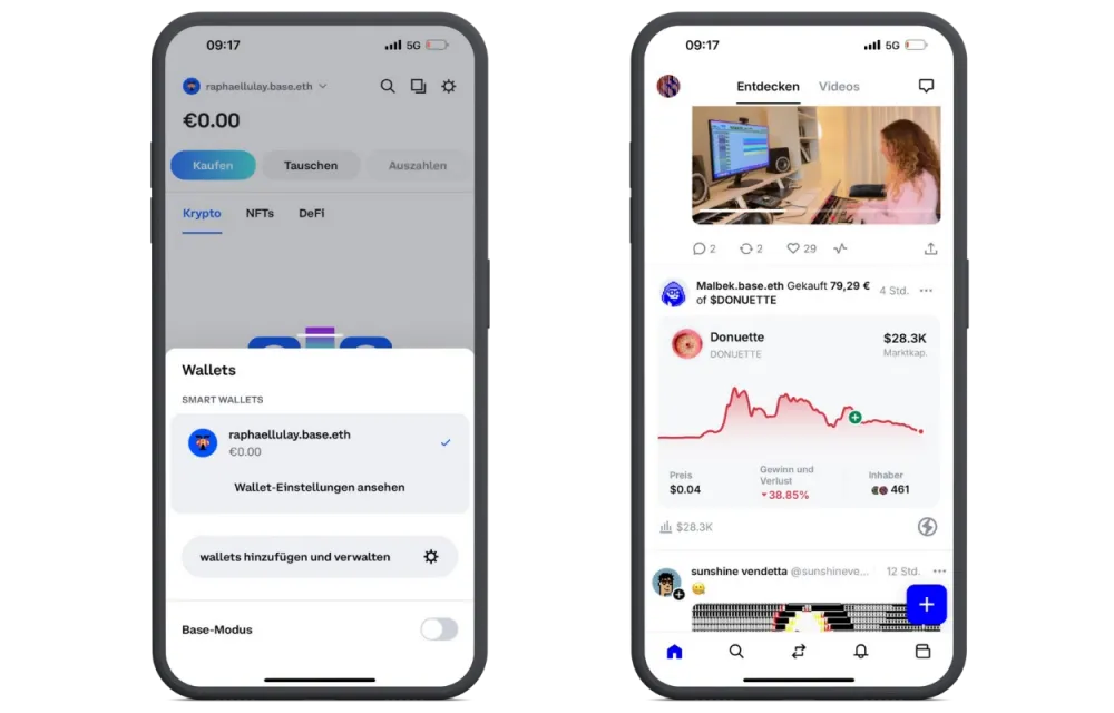 Der Social-Feed der Base App wirkt vertraut, da Aufbau und Bedinung an gängige Social-Media-Plattformen erinnern. 